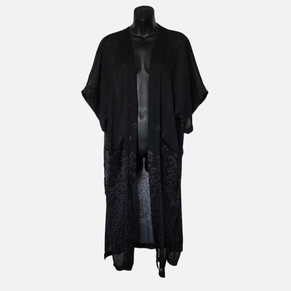 Rachel Zoe Polyester Sheer Leopard Print Duster Kimono Black One Size Versatile